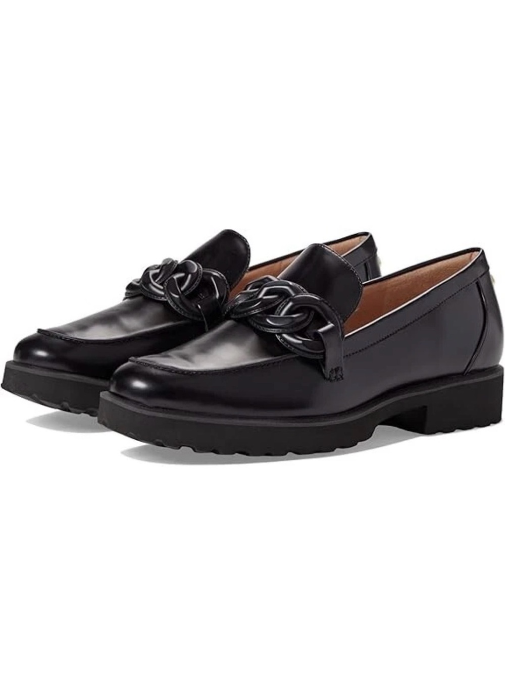 Cole Haan Geneva Chain Trim Loafers Black Lug Sole Women's Size 10B